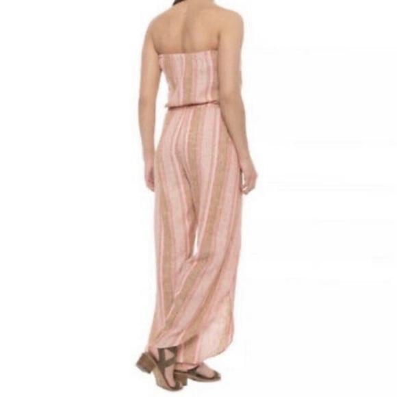 Anthropologie DREW linen Emerson striped strapless pull on split leg jumpsuit - Picture 3 of 12
